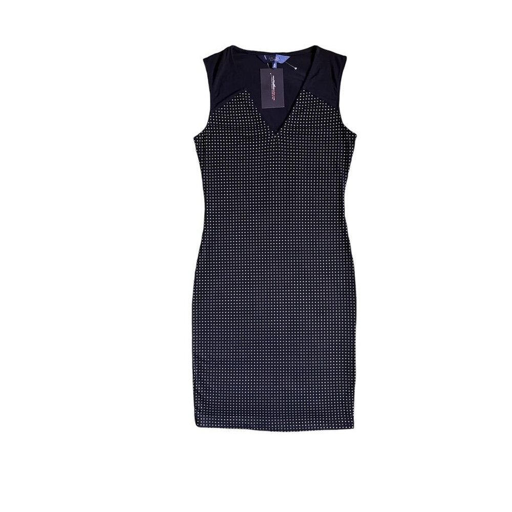Rachel Roy Polka Dot Sheath Dress Women XS Black Sleeveless V Neck Career Office